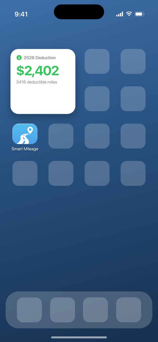 iPhone Home Screen widget showing a running year-to-date deduction total